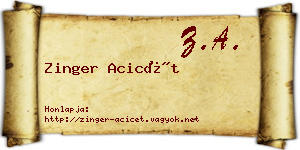Zinger Acicét névjegykártya